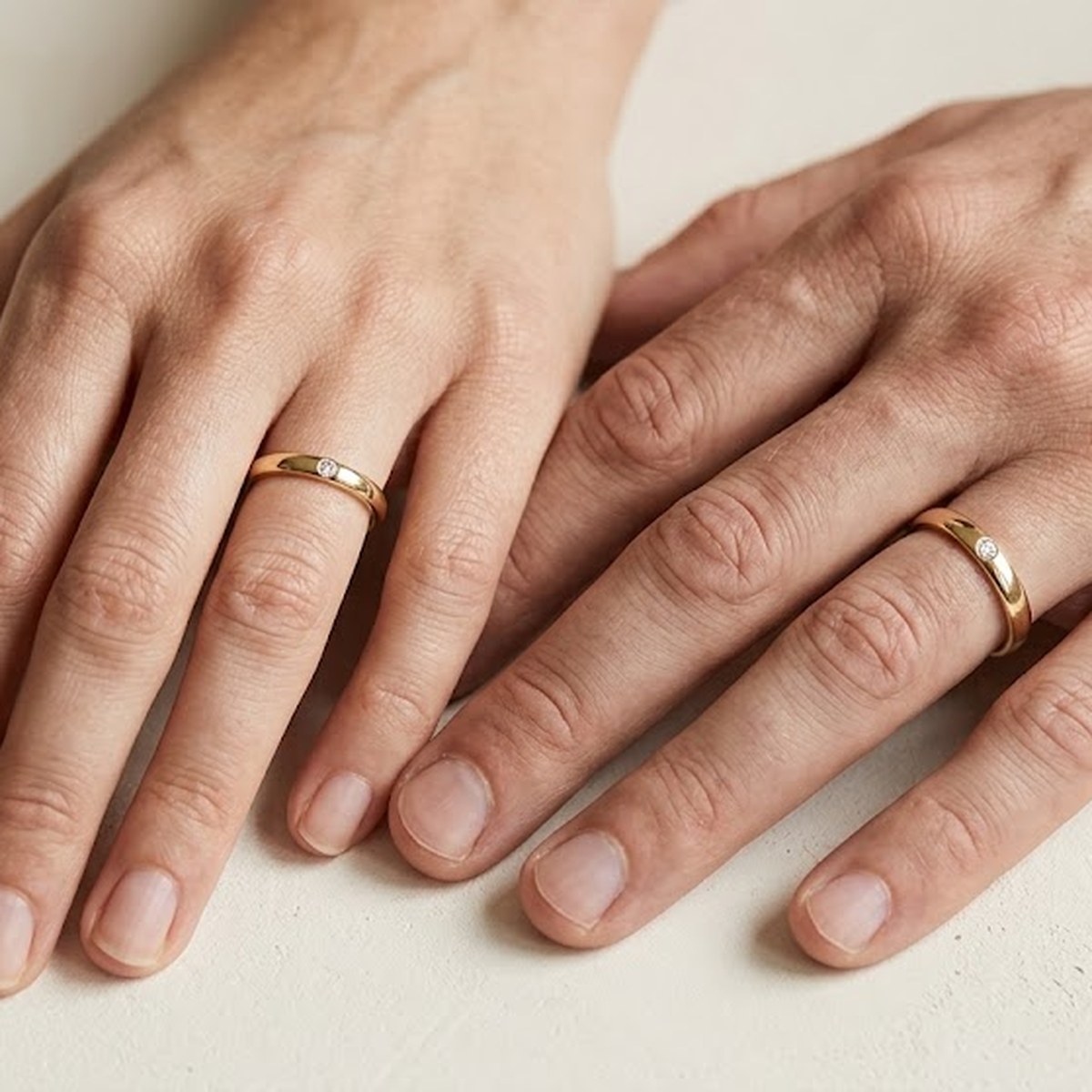 A pair of matching diamond-set bands, one commission worn on two hands