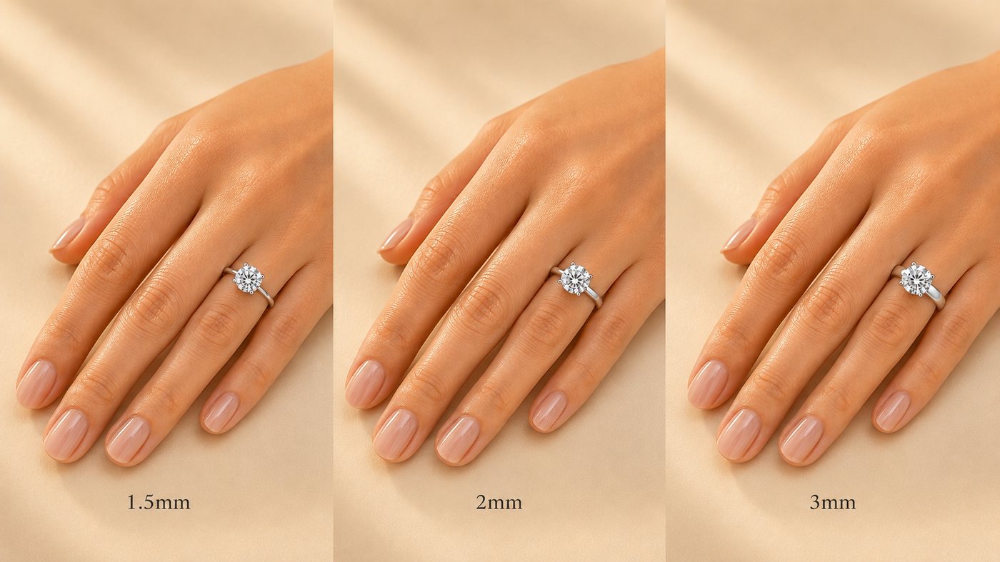 Band widths of 1.5mm, 2mm and 3mm compared on hand